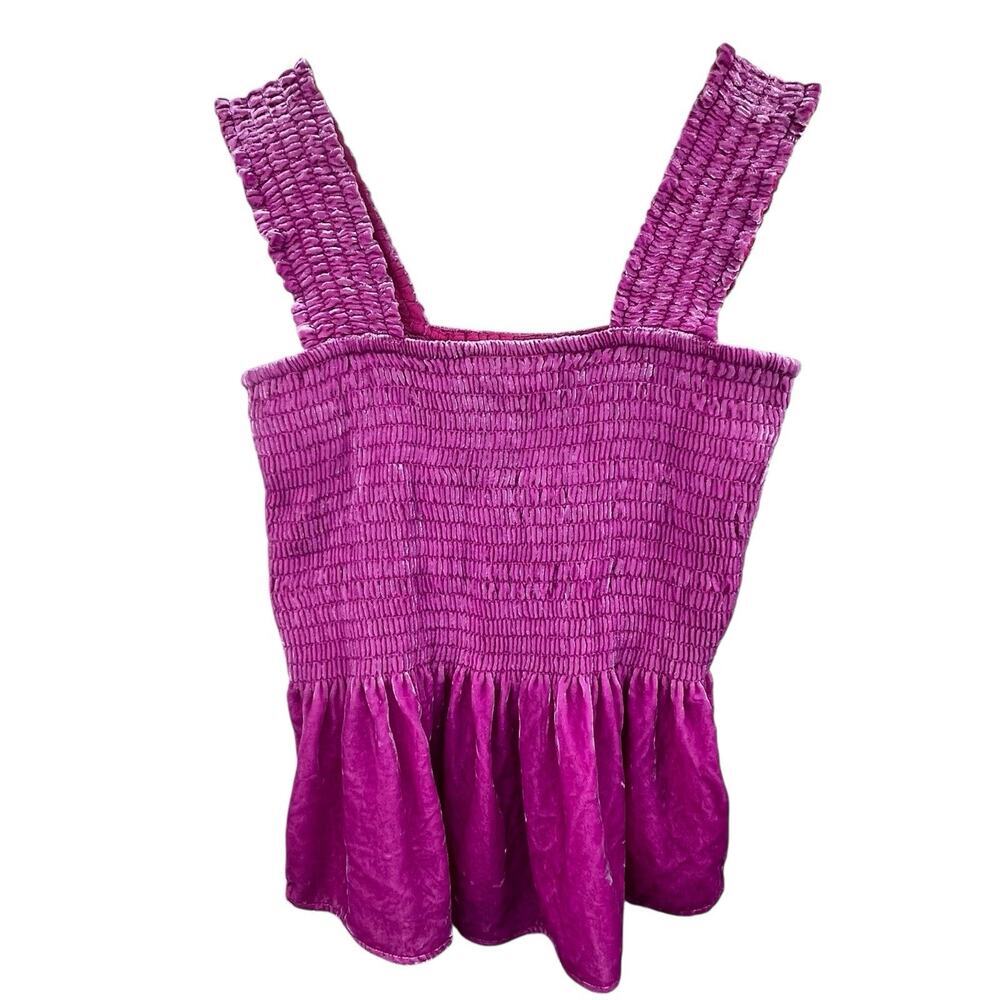 Anthropologie Pink Smocked Velvet Babydoll Tank Size S - Picture 2 of 10